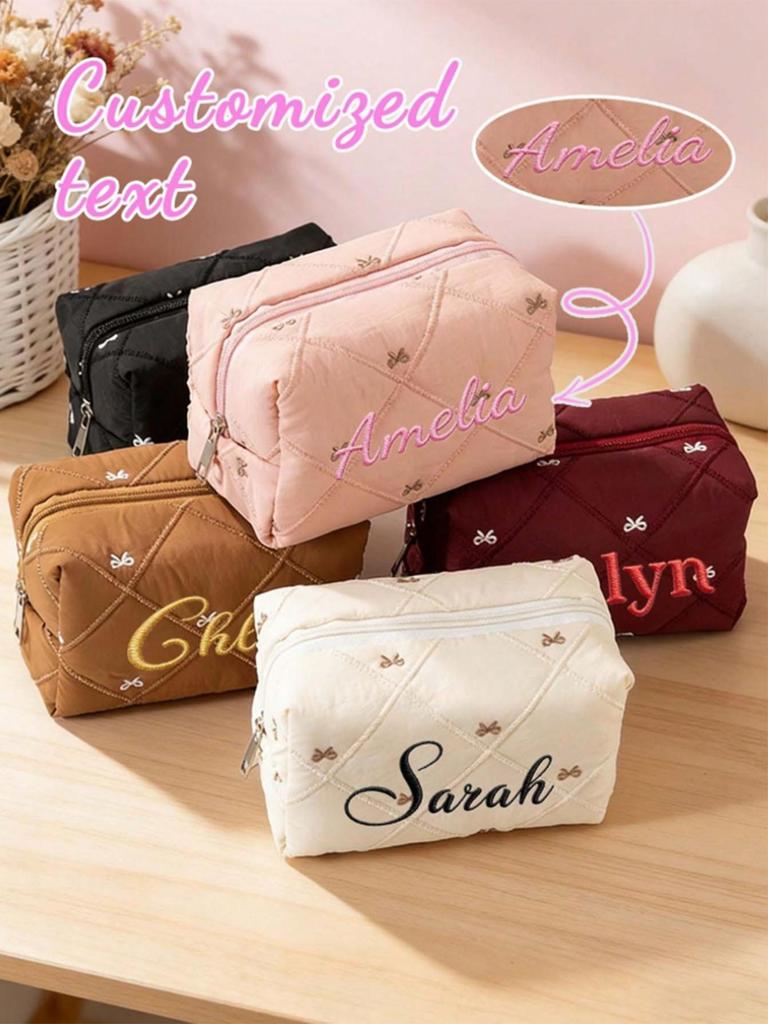 Customized Embroidered Bow Makeup Bag