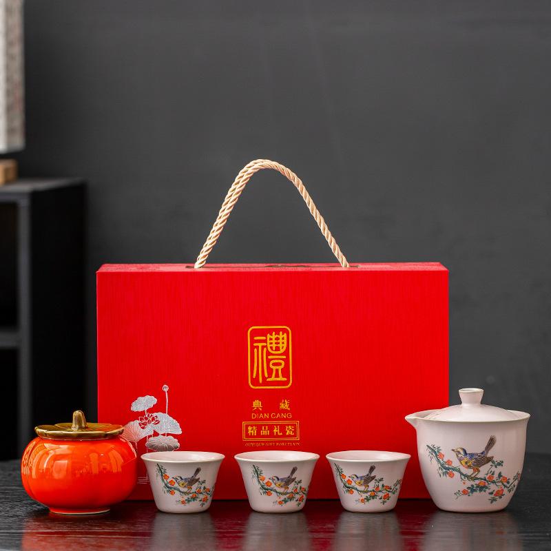Beige Ru Kiln Jubao Gai Bowl Xi Persimmon Cute Cat Hand Painted Tea Ceramic Kung Fu Tea Set Household Single Tea Bowl