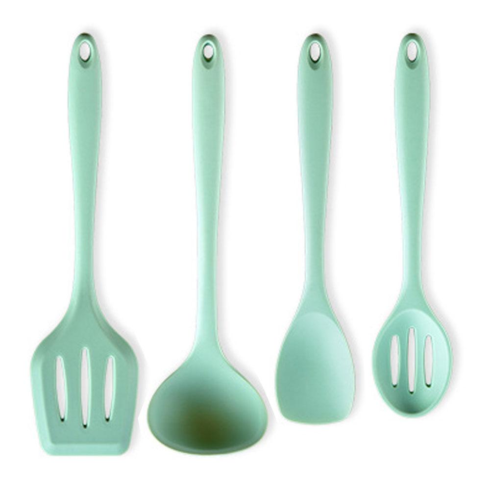 

Новая силиконовая кухонная посуда с антипригарным покрытием, кухонный инструмент, ложка, лопаточка, ковш, венчики для яиц, лопатка, суп, набор кухонной утвари 4Pcs-B зелёный
