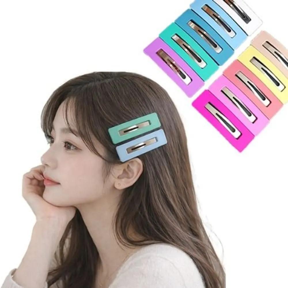 10 Pastel Square Matte Color Snap Clips, Bangs Fixing Pins, Point Girl Group Hair Clips, High Teen Y2K Look