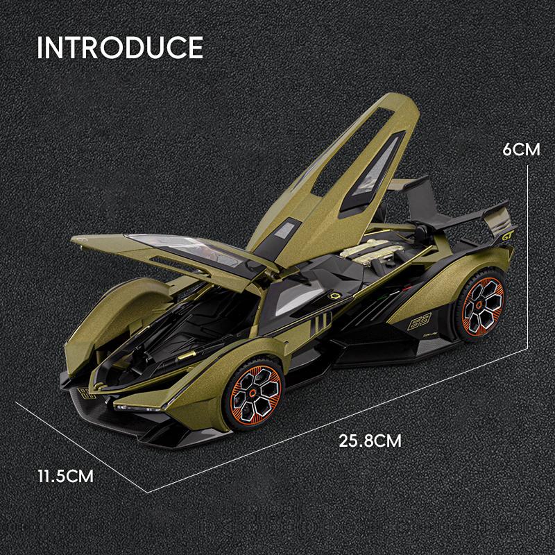 1/18 Lamborghini Vision Gran Turismo V12 GT Supercar Alloy Car Model Sound and Light Pull Back Children's Toy Collectibles Birthday Gift