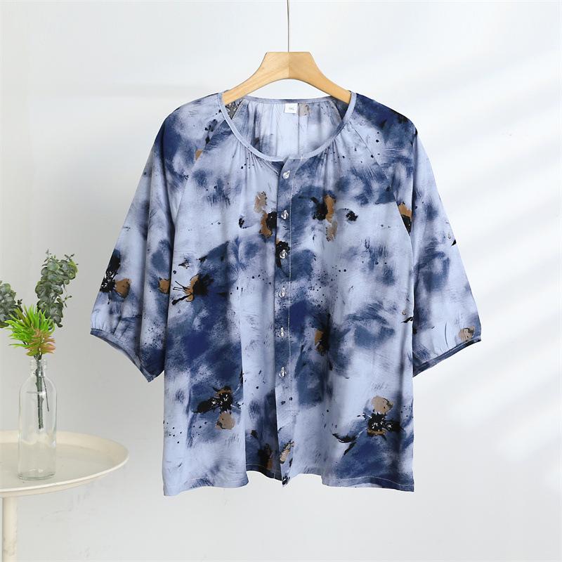 Women's Plus Size Tie-Dye Cotton Rayon Short Sleeve T-Shirt - Lightweight Sun Protection for Mature Women