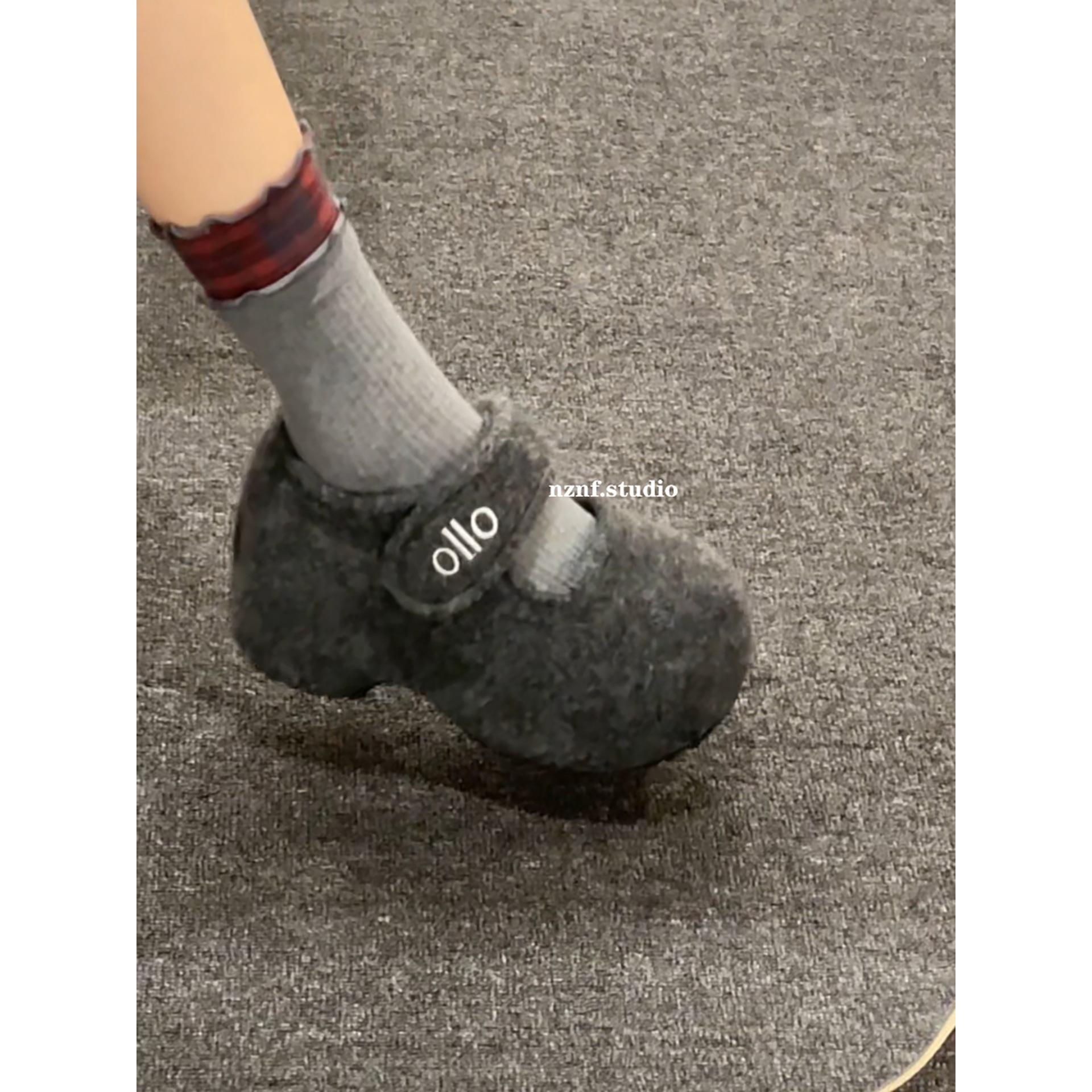 Fleece inner heightening thick-soled Mary Jane fluffy shoes, winter outer wear heightening thermal cotton shoes 35 серый