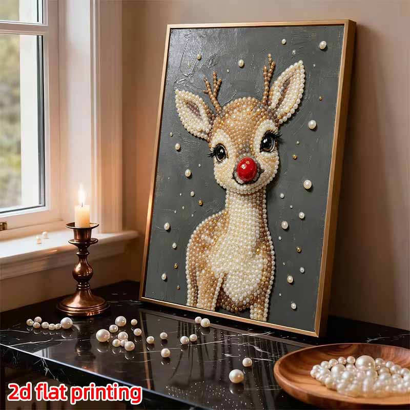 Frameless Pearl Painting Kit Cute Reindeer Aesthetic Wall Art DIY Sparkling Bead Canvas Room Decor Creative Craft