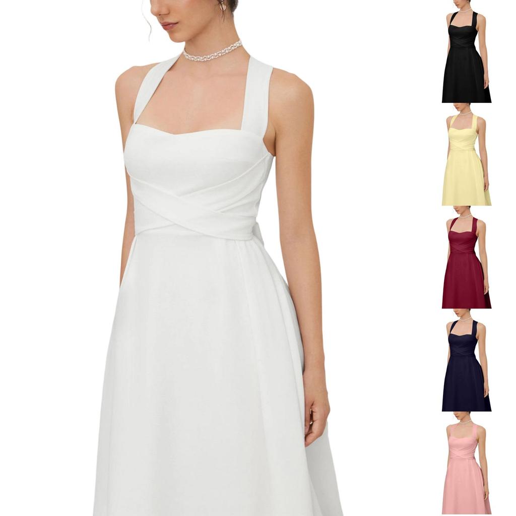 Trendy Women's Square Neck Spaghetti Strap Cami Dress - Sleeveless Color Fitted Waist Summer Casual Dress for Women 20