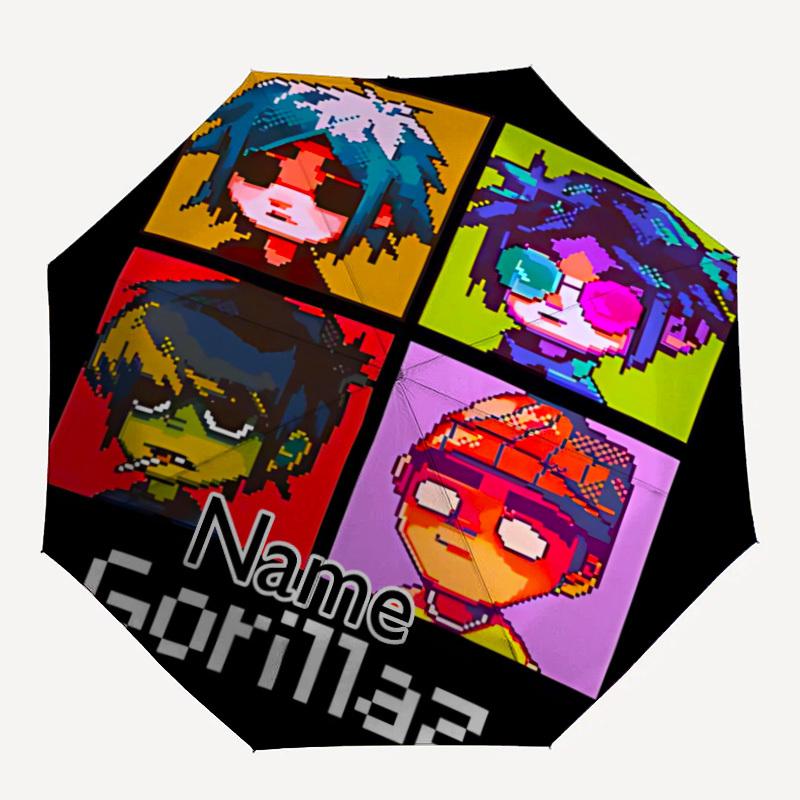 

1PC Gorillaz Artwork Custom Name Automatic Open/Close, 8-Rib Durable Frame Compact Travel Umbrella for Men & Women D1222030