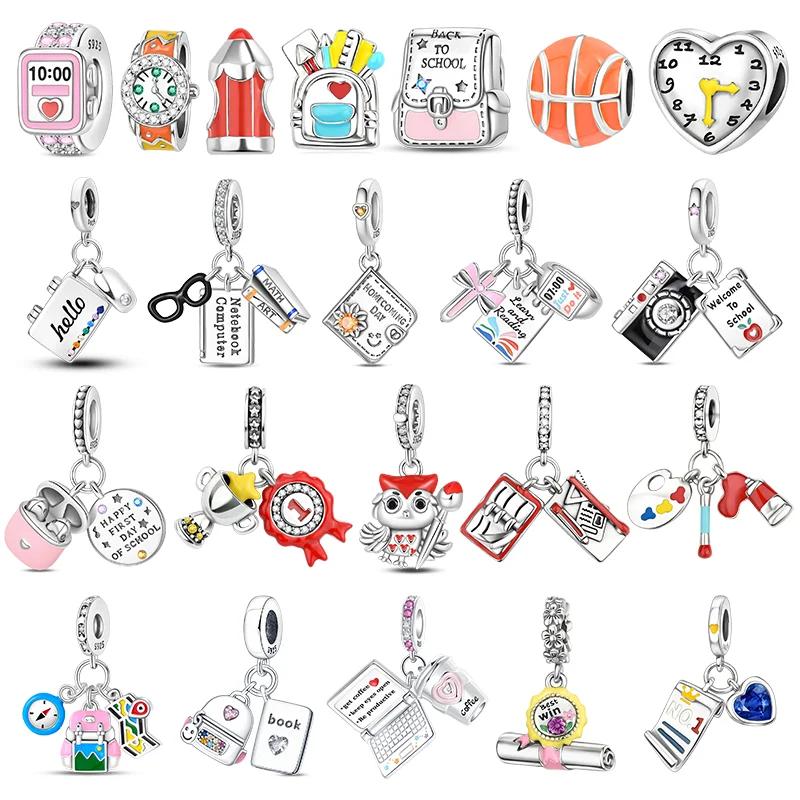Copper Back To School Season Backpack Laptop Earbuds Pendant Fit Original Charms Bracelets Women Diy Jewelry Gift