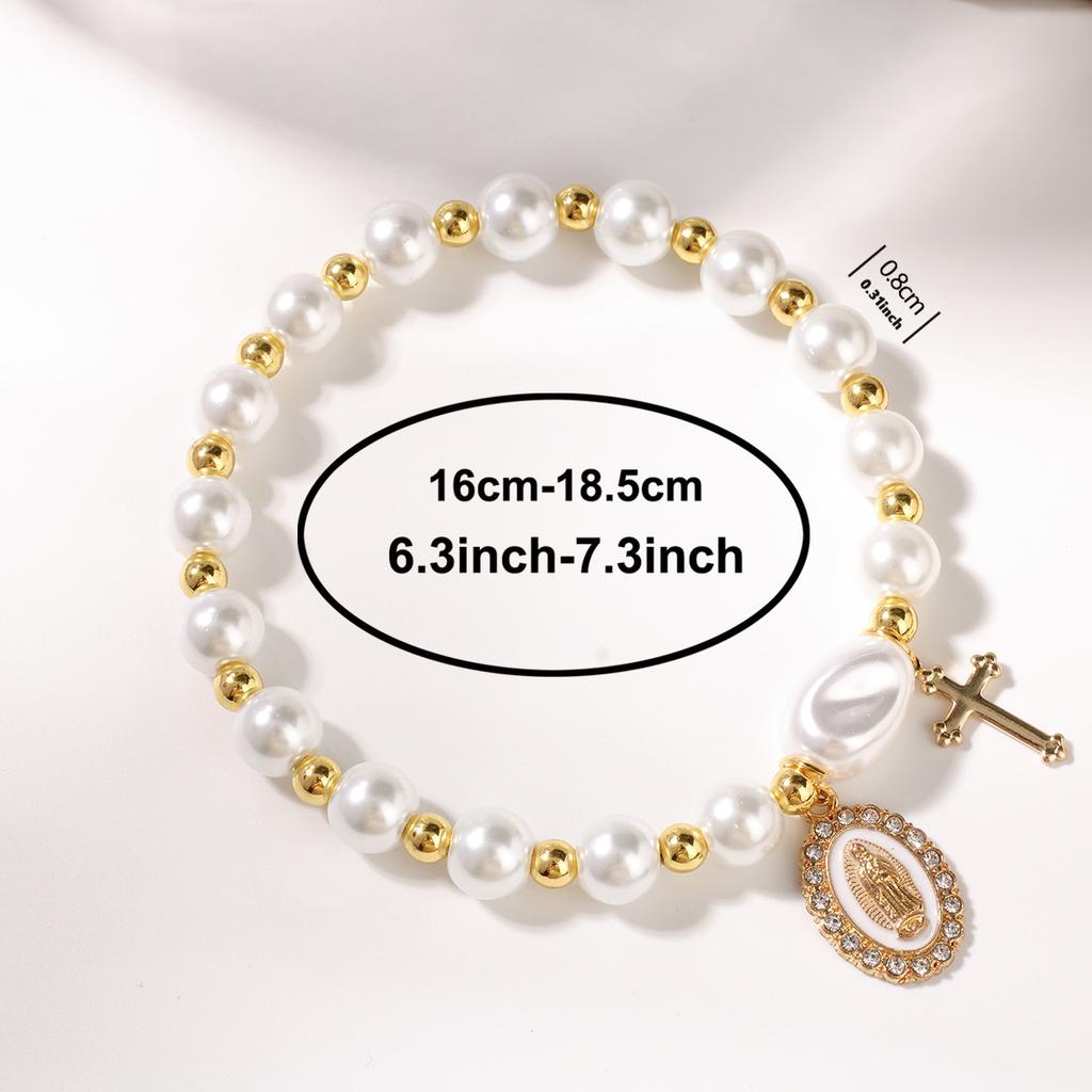 Vintage Style Ceramic Bead Bracelets, Cross/Medal/Bow/Butterfly Charm Elastic Jewelry