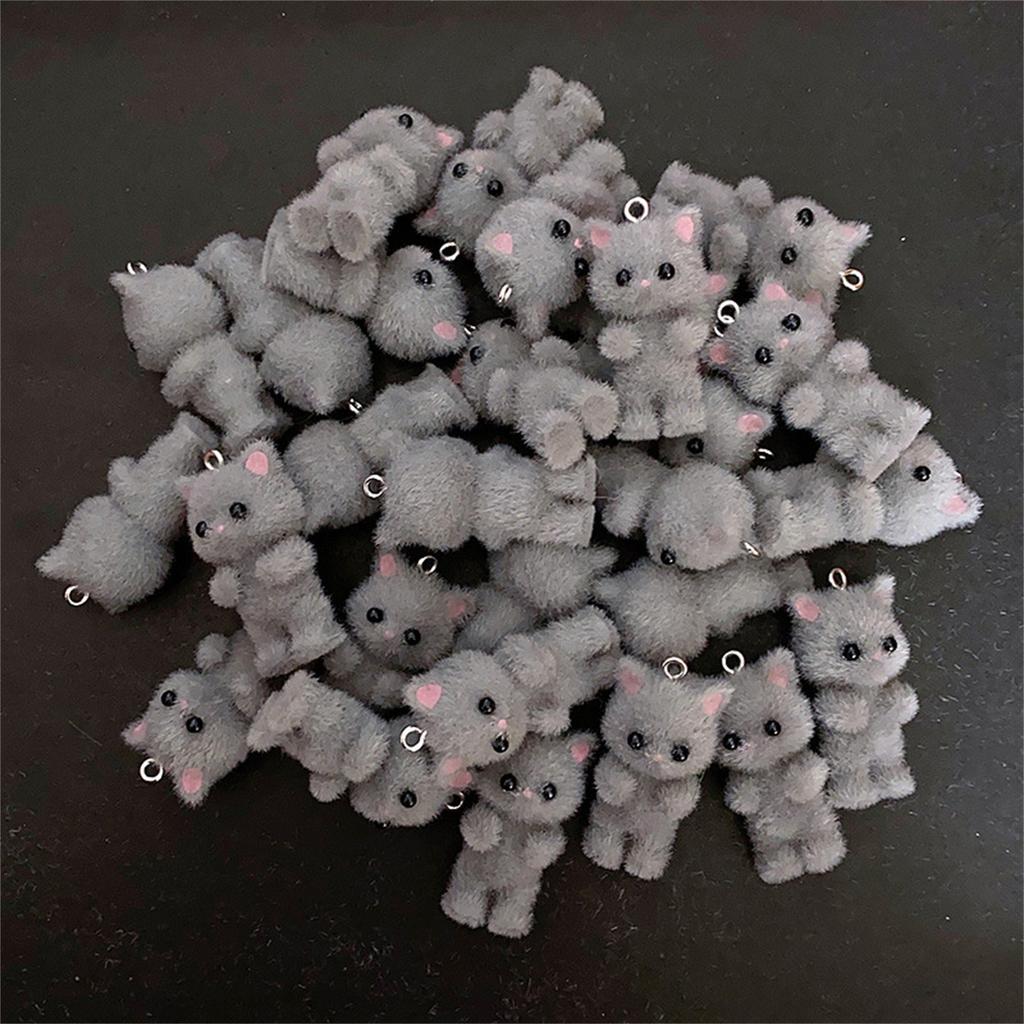 2 Piece Flocking Pendants Kawaii Cat Animal Chamrs For Keychain Necklace Pendant DIY Crafts Jewelry Making 3.2x1.8cm