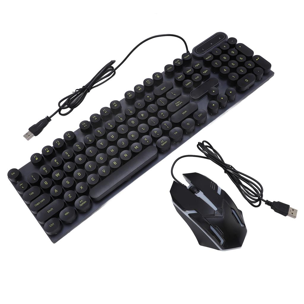Teclado y Ratón USB Máquina de Escribir Retroiluminado 1600DPI Retro Punk Teclas Redondas Cableado Ordenador