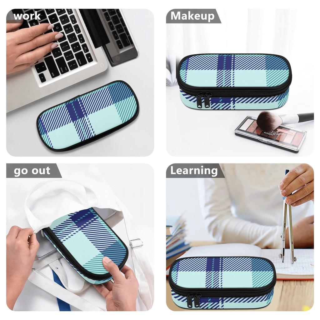 Pencil Case Zip Around Closure High Capacity 300D Polyester with Main Compartment Mesh Pocket and Pen Slots for Daily School Use