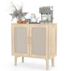 78x38x82cm Buffet Cabinet with Rattan Decor Doors Solid Wood Feet Multifunctional Sideboard Cabinet for Dining Room Kitchen