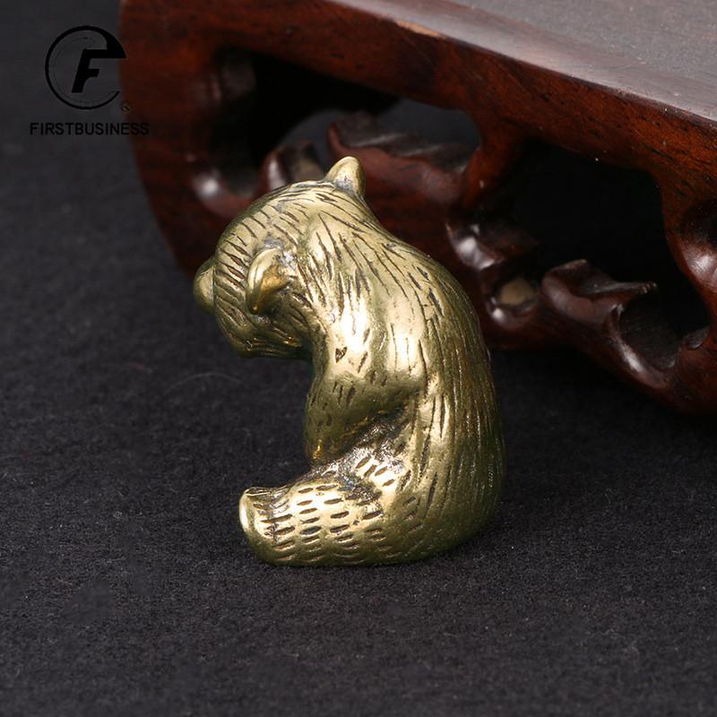 Retro Solid Brass Cute Bear Small Statue Office Desktop Ornament Animal Figurine Mniature Tea Pet Children Toy Gifts Home Decors