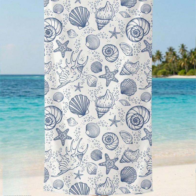 Pink Sketch Starfish Conch Seashell Print Quick Dry Microfiber Beach Towel Large Ocean Summer Swimming Towel