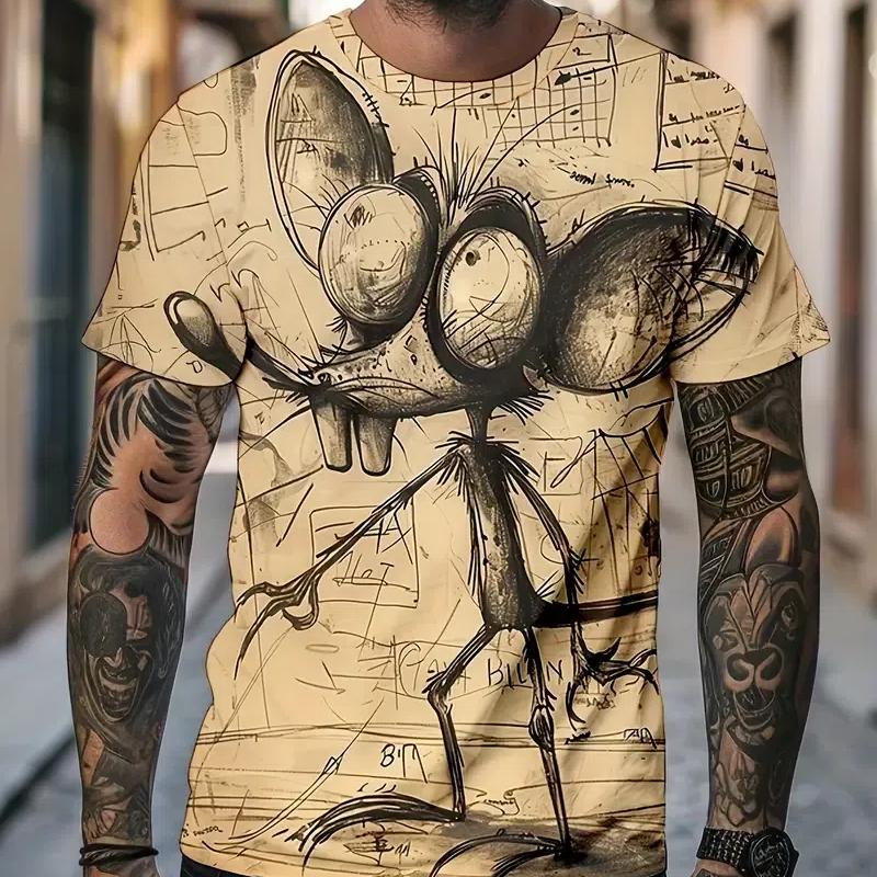 Vtipné pánské tričko se zvířecím potiskem, ležérní trička s krátkým rukávem, kulatý výstřih, pulovr, vintage trička, pánské nadměrné oblečení, sportovní oblečení