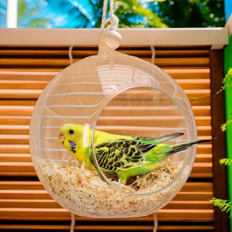 Finch Nests For Cages Bite-resistant Love Bird Nest Clear Bite-Resistant Round Egg-Laying Hangable Bed With Wood Chips For