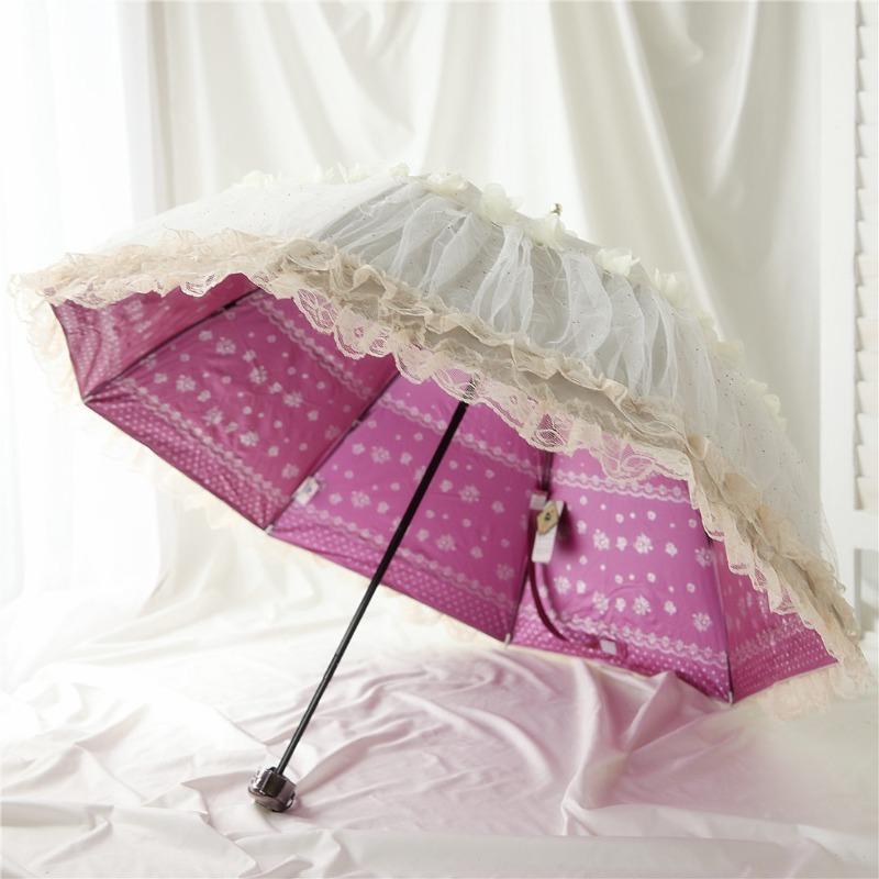

Uv Blocking Umbrella Folding Sun Umbrellas Strong Windproof Ultralight Lace Parasol Luxury Portable Piece Rains Accessories Aluminum&8K бежевий