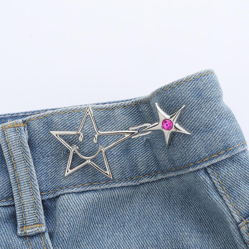 Fashion Star Waist Buckle Adjustable Detachable Pants Clips Waist Tightener For Girls Nail-free Jeans Metal Button Snaps