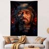 Futuristic Helmet Soldier Tapestry Wall Hanging, Tactical Sci-Fi Warrior Art, Cyberpunk Wall Decor for Bedroom Gaming Room