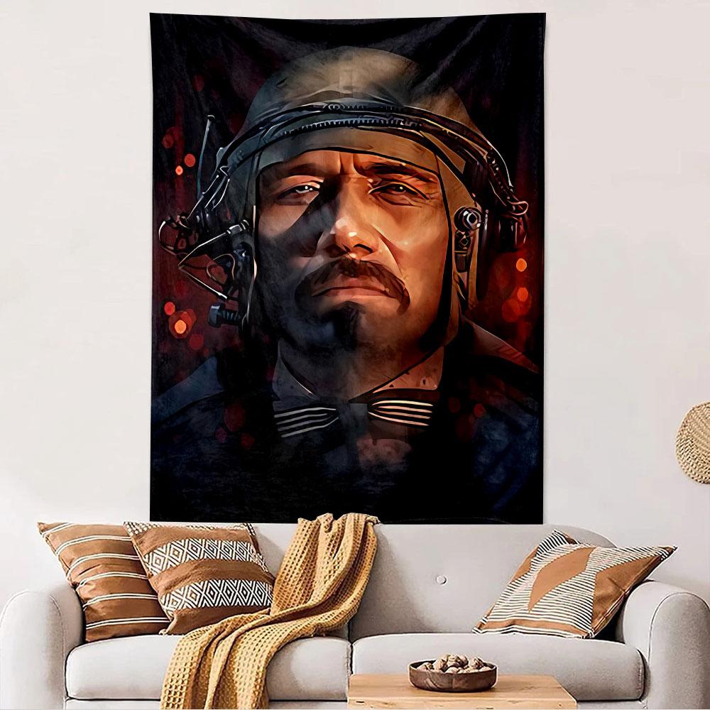 Futuristic Helmet Soldier Tapestry Wall Hanging, Tactical Sci-Fi Warrior Art, Cyberpunk Wall Decor for Bedroom Gaming Room