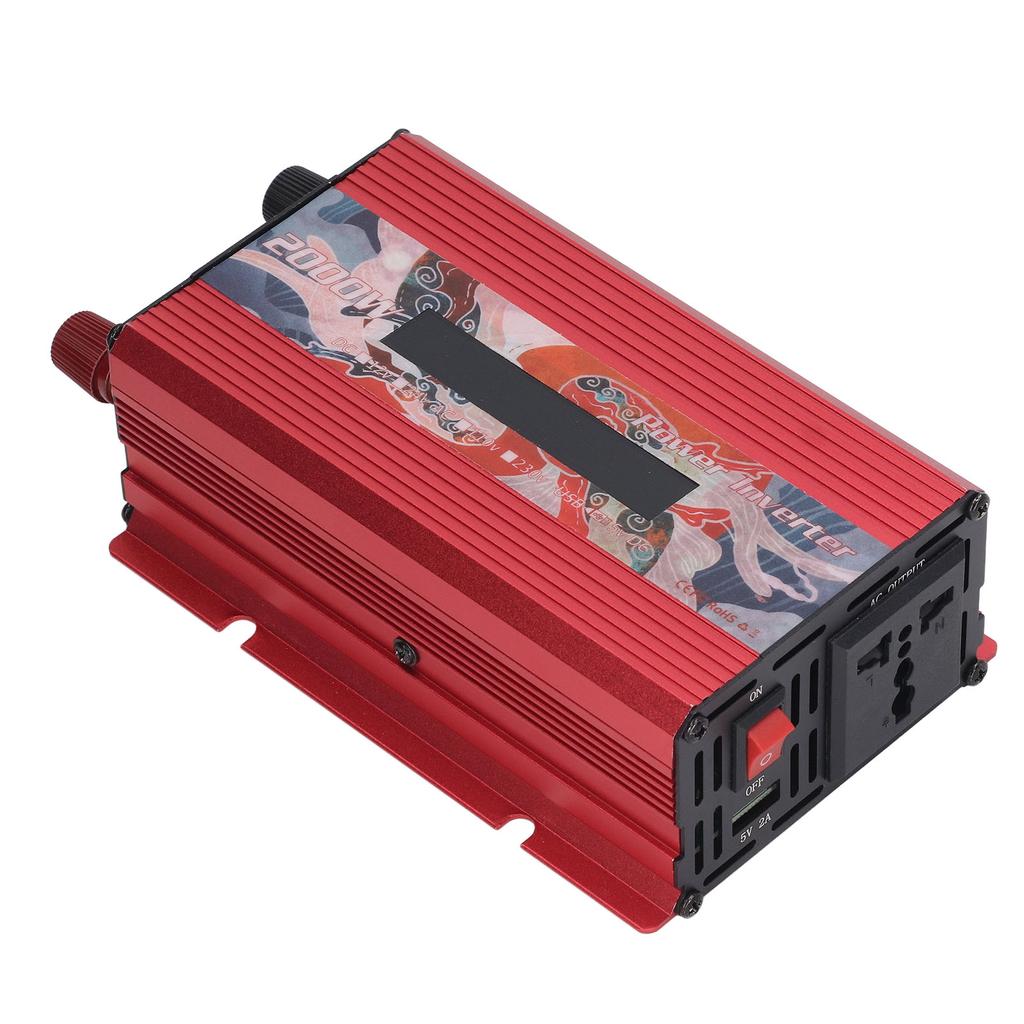 Car Power Inverter DC to AC Fast Heat Dissipation LCD Display 2.0 USB Port Solar Sine Wave Car Power Inverter 2000W Red
