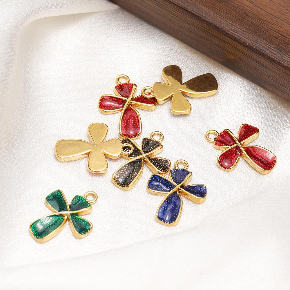 5pcs Stainless Steel Transparent Enamel Cross Dot Charms Pendant for Necklace Findings DIY Jewelry Earrings Making Supplies