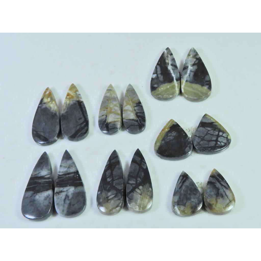 Natural Picasso Jasper Matched Pair Pear Cabachon Loose Gemstone 07Pair Lot C-2741