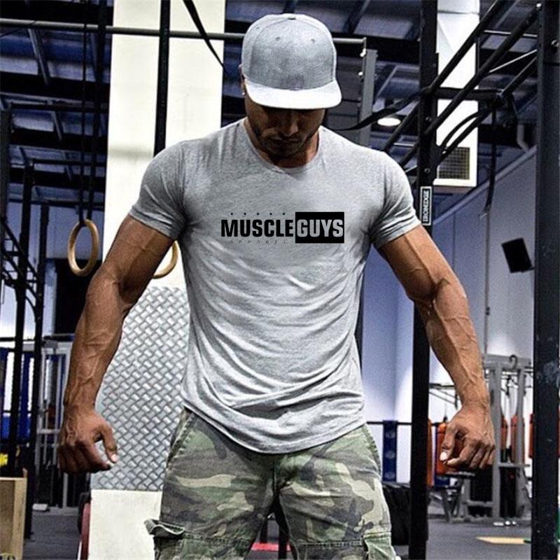 Gym Fitness Muscle Breathable Clothing Summer Cotton Short Sleeve Slim Fit T-shirts Gyms Bodybuilding Mens Casual Sport Shirts