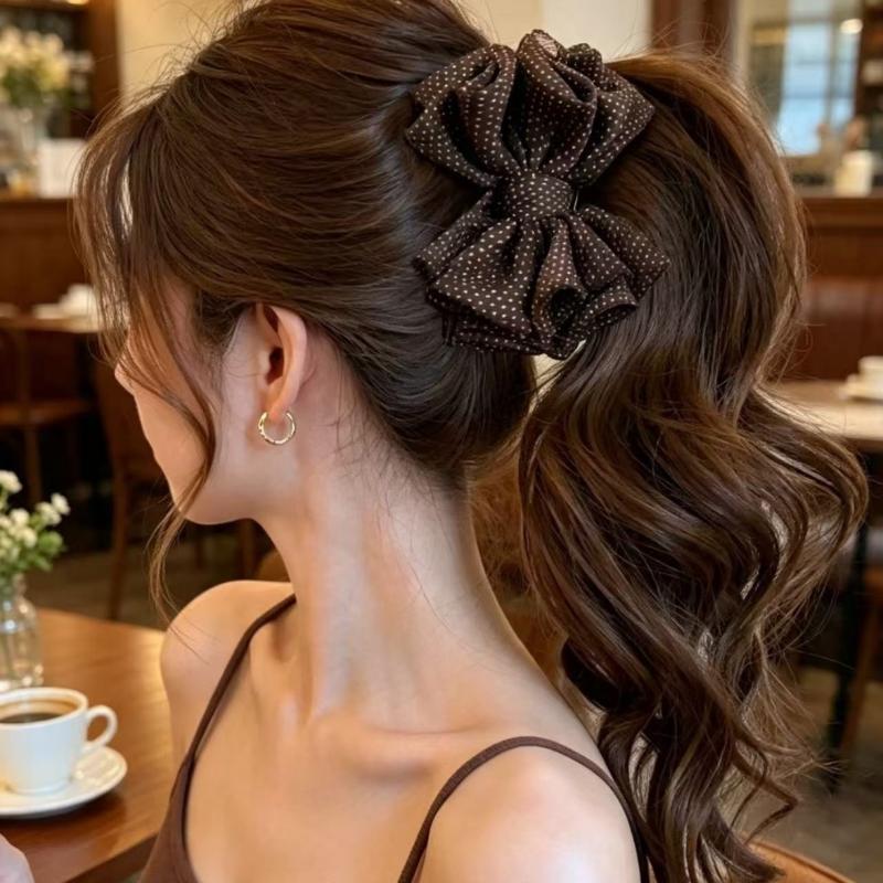 Korean Soft Polka Dot Bow Banana Clip Elegant Barrette For Half Up Updo Versatile Back Head Daily Hair Accessories