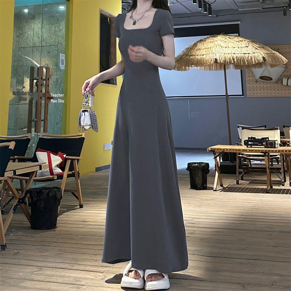 Melaleuca Summer Dress: Elegant Slim-Fit, Short Sleeve, Waist-Cinched Skirt for Women 2025