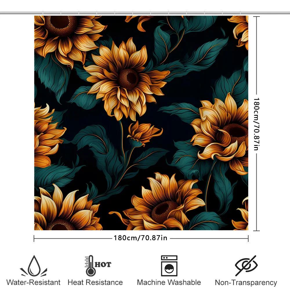 Sunflower Shower Curtain Bathroom Decor Waterproof Fabric Vintage Floral Bath Mat Print Home Decoration For Living Room Hotel