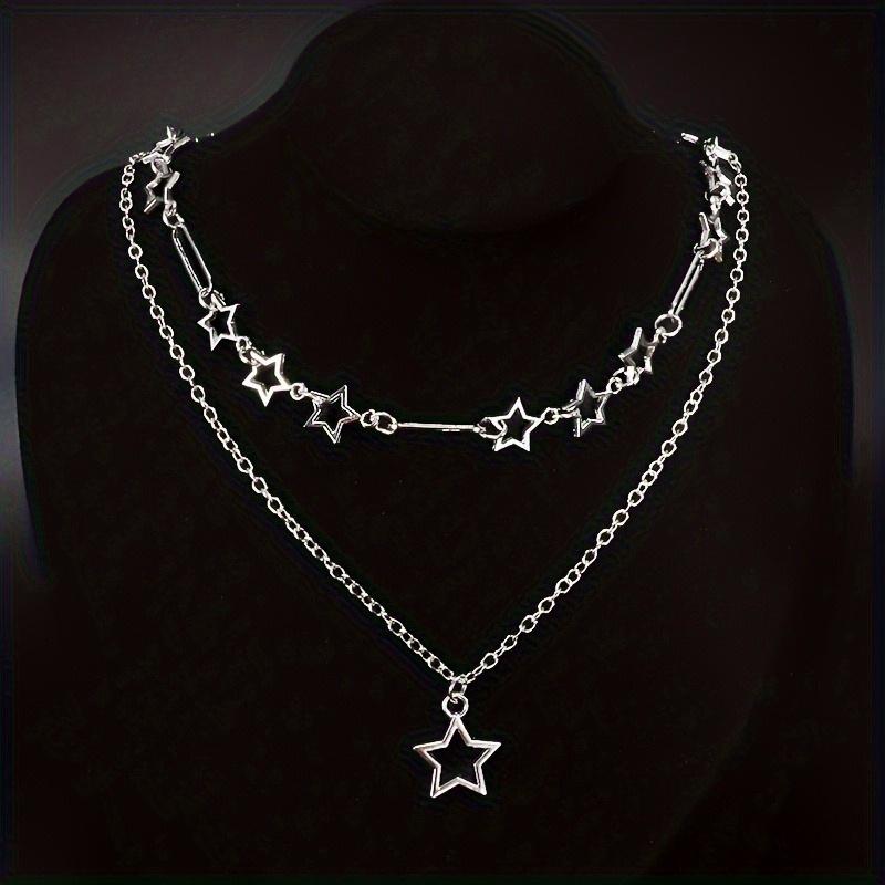 Trendy Y2K Star Pendant Necklace Vintage Goth Simple Multi Layered Metal Chain Necklace Women Charm Statement Jewelry Gifts