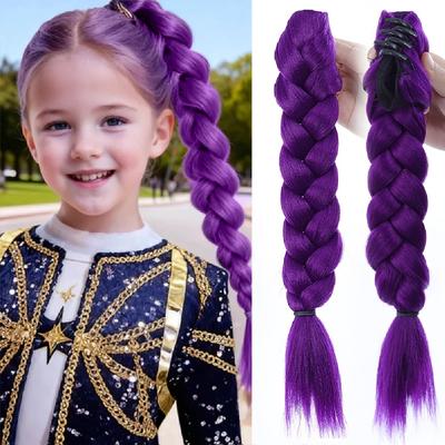 Mor Örgülü Saç At Kuyruğu Uzantıları Peruk Pençe Klipsli Saç At Kuyruğu Yengeç Saç Klipsleri Çocuk Partisi Cosplay Kullanımı İçin Mor Peruk