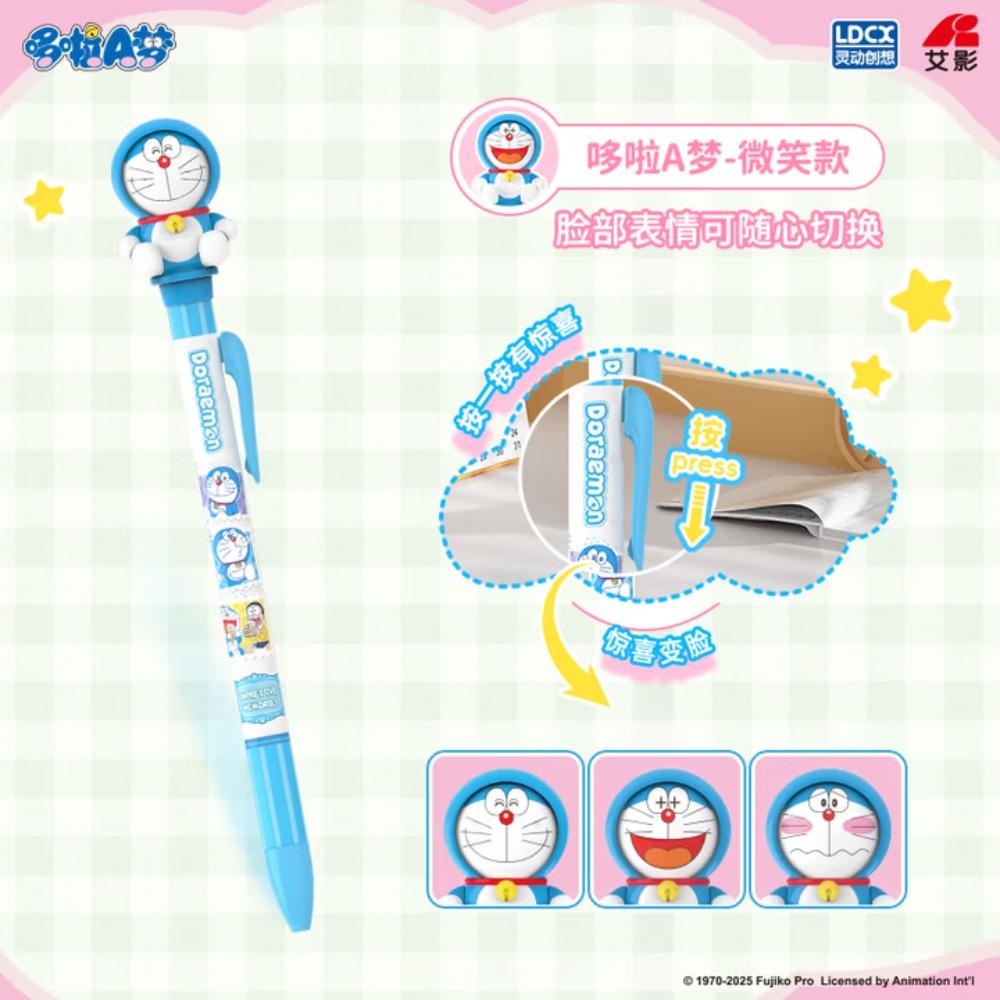 Ldcx Doraemon Zmieniający Twarz Długopis Żelowy i Długopis Księżycowy Typ Naciskowy Czarny Atrament Urocze Anime Artykuły Biurowe Odstresowujący Prezent