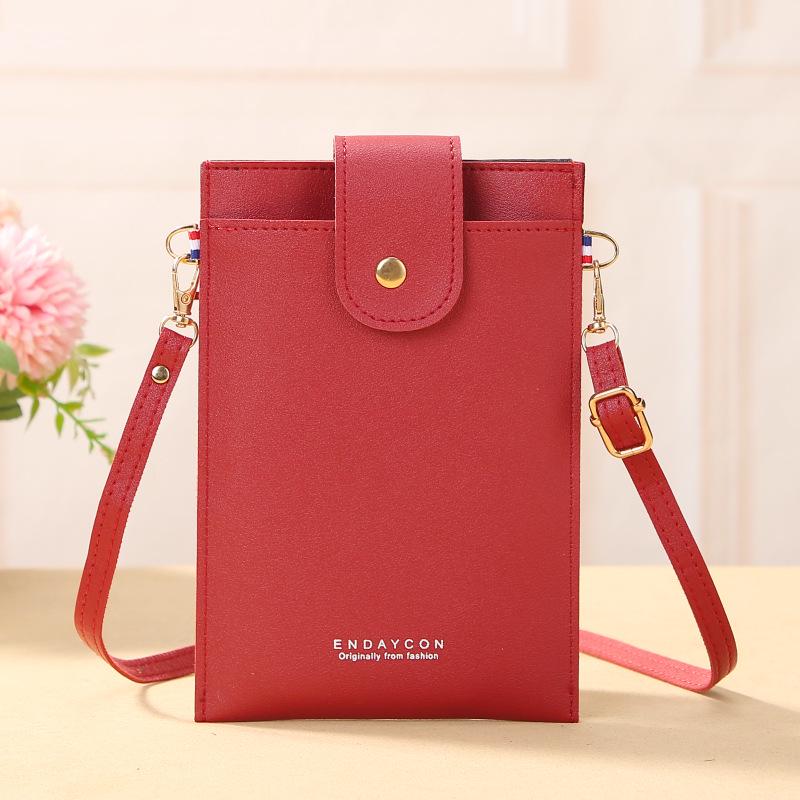 

ENDAYCON 2023 Женская вертикальная сумка для мобильного телефона с отделениями для карт и молнией - модный кошелек в корейском стиле красный