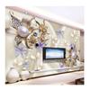 European Style 3D Stereo Pearl Diamond Butterfly Flower Photo Murals Wallpaper Living Room TV Sofa Backdrop Wall Murals