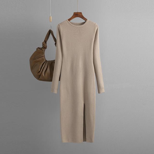 Elegancka sukienka jesienno-zimowa nowa dopasowana sukienka z dzianiny dla kobiet odzież wewnętrzna i zewnętrzna z długim rękawem obcisła sukienka sweterkowa
