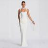 Women's Spring Slim Fishbone Strappy Long Dress - Solid Color Hip-Hugging Design