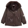 Short pie overcomes women's winter big fur collar waist design plush liner removable jacket mixed batch