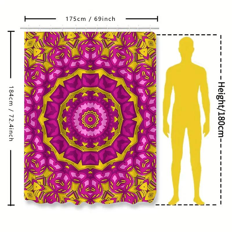 Lebendiger Mandala-Duschvorhang Rosa Gelb Floral Badezimmerdekoration Für Zuhause Badezimmer Einfache Installation Schnelltrocknendes Gewebe Moderner Stil
