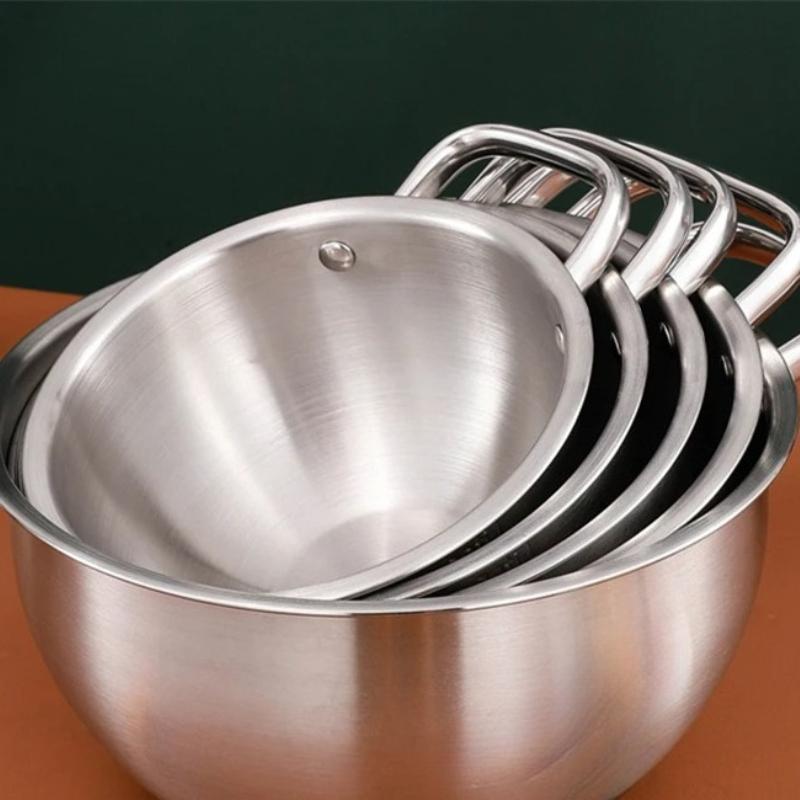 Ciotole per Insalata in Acciaio Inossidabile con Manico Fondo Antiscivolo Frusta per Uova Bacinella per Farina Stoviglie Contenitore per Alimenti Utensili da Cucina