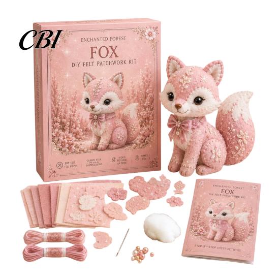 Handmade Gift Idea Pink Animals Patchwork Kit, DIY Felt Woodland Friends Sewing Project, 3D Cute Creative Hobby Kit Art Craft for Beginners Home Decor