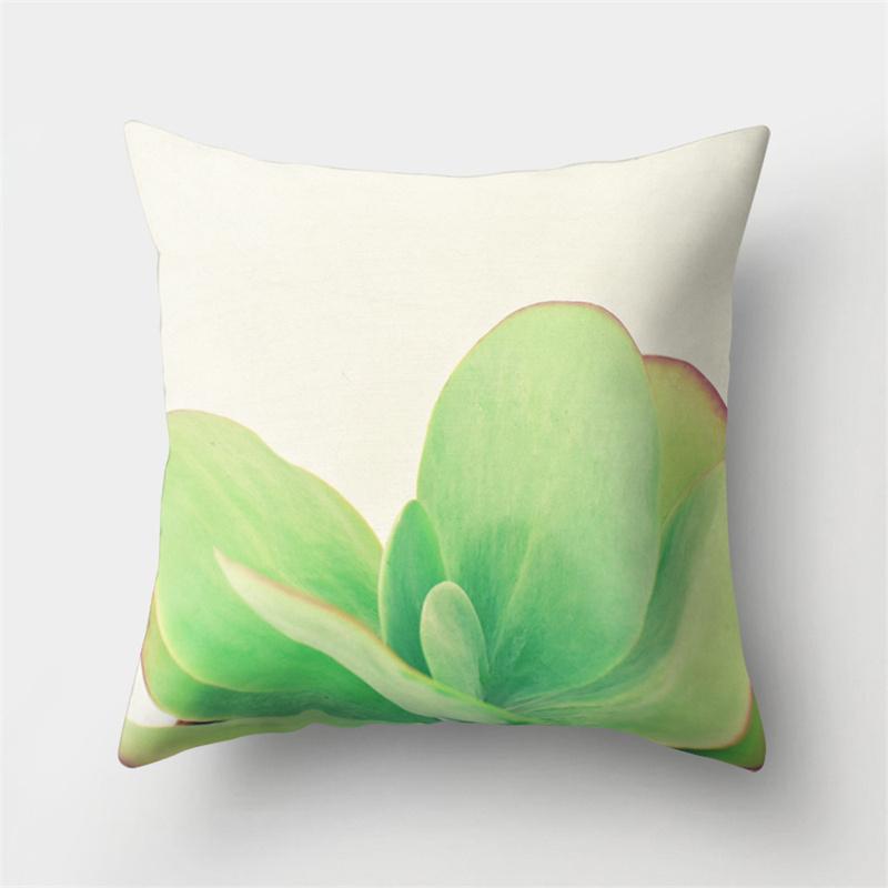 Green Cactus Leaf Plant Pink Flower Potted Plant Cushion Pillow Cover Sofa Bedroom Decorative Pillow Cover