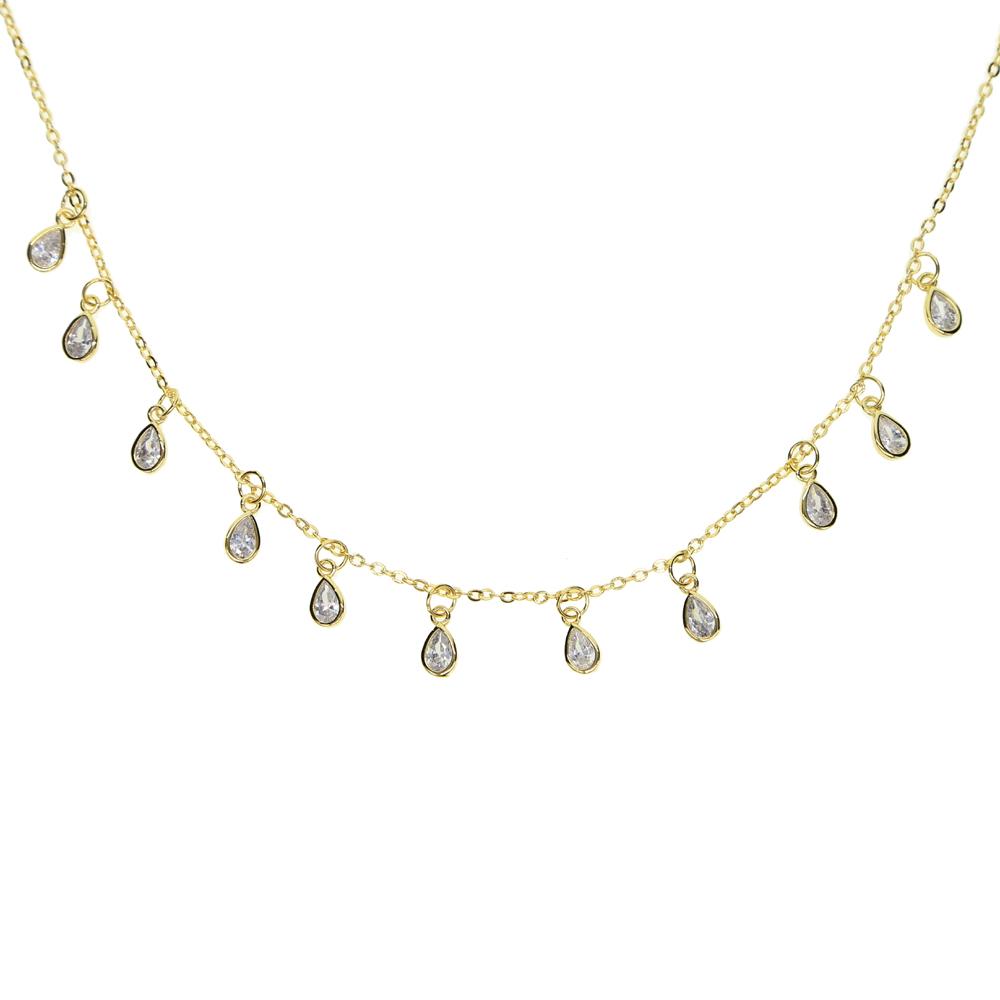 Silver Gold Luxury Engagement Wedding Necklaces Fashion Tear Drop Cz Charm Choker Necklace