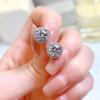 Silver Plated 925 Moissanite Stud Earrings 1 Carat Four-Prong Round Bezel Zircon Ear Jewelry Minimalist Versatile for Women Part