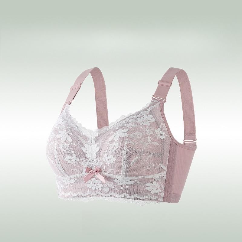 

Бюстгальтеры без косточек Женские регулируемые больших размеров Поддерживающий бюстгальтер Предотвращающее провисание Кружевное утягивающее Сексуальное кружевное нижнее белье 46/105E розовый