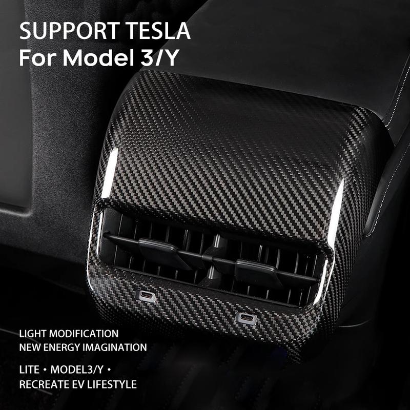 Real Dry Carbon Fiber Car Rear Air Vent Conditioner Outlet Cover for Tesla Model 3 Model Y AC Vents Trim Case Auto Accessories