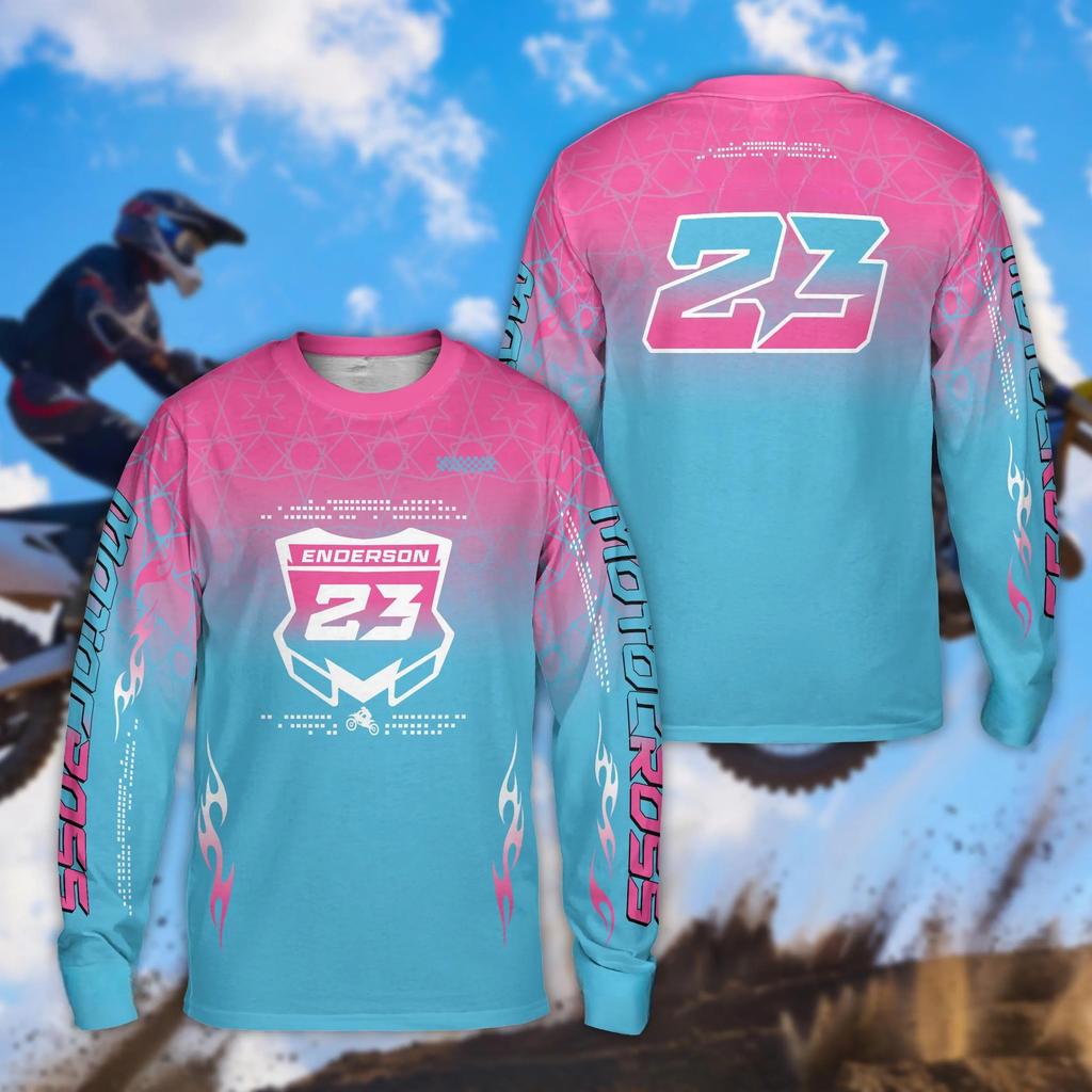 25-26 Frühling und Herbst Motocross Langarmshirts, Bunte Motocross Motorräder, 3D Gedruckte T-Shirts, Motocross Team T-Shirts