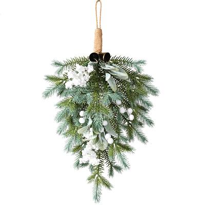 60Cm Christmas Flower Half Tree Wall Wall Hanging Window Artificial Pe Rattan Pendant Half Ring Christmas Tree American Bell