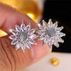 Female Cute Crystal White Zircon Stone Sunflower Stud Earrings Vintage Rose Gold Color Wedding  Jewelry For Women